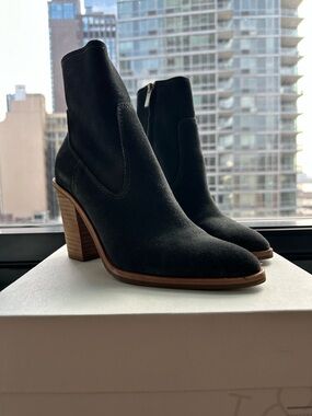 Women's Charcoal Grey Suede Block Heel Ankle Boots